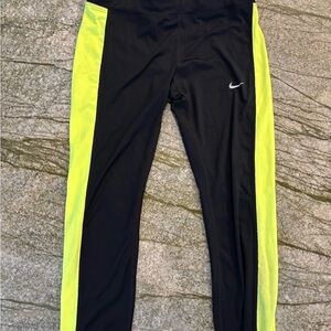 Nike Black and Neon Yellow Leggings